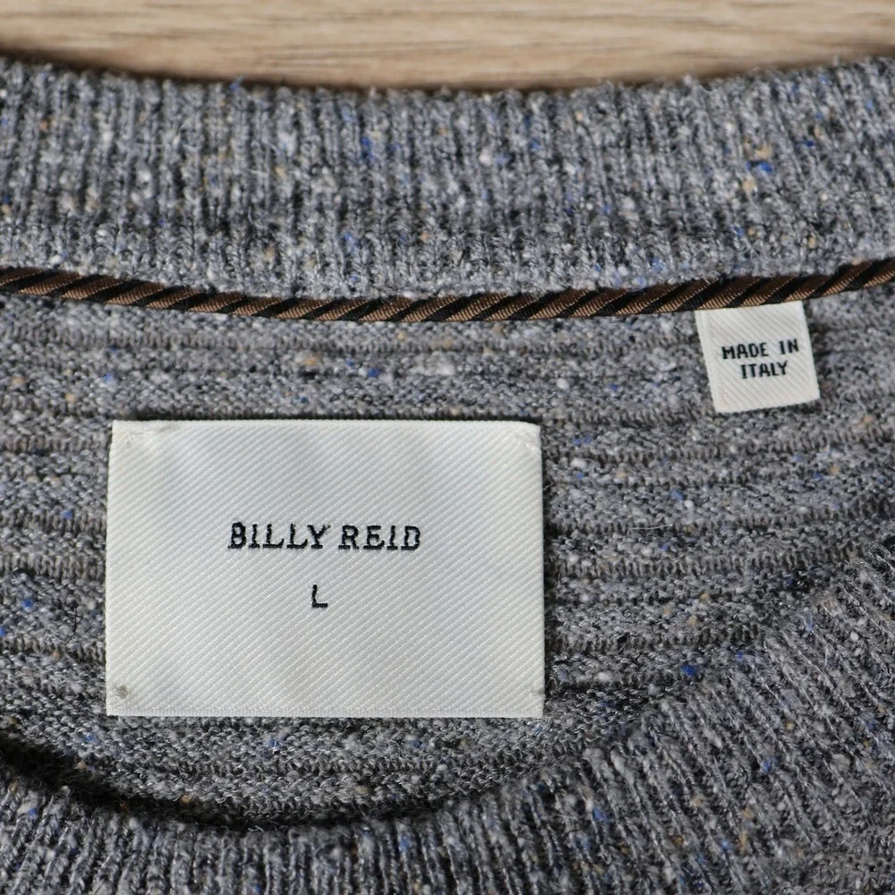 Billy Reid Sweater Men Large Gray Birdseye Knit Kangaroo Pocket Wool Silk Camel